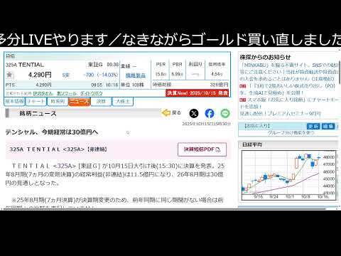 日経平均 48000タッチで即終了するLIVE（動画）