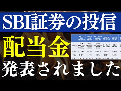 【高配当】SBI証券の投資信託、配当金が発表されています…！SCHD・VYM・日本高配当株式（動画）