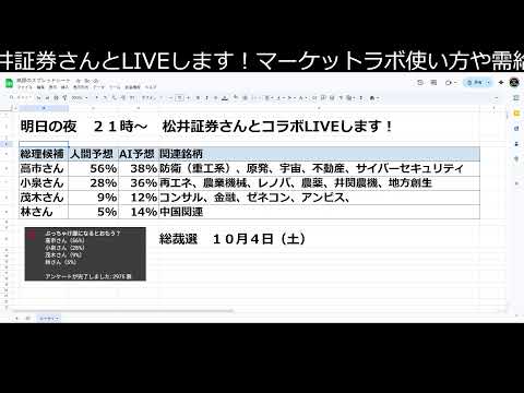 次の総理は誰か、関連株は何なのか　考察LIVE（動画）