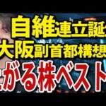 日経平均600円続伸、大阪維新が自民連立入りで上がる株ベスト４（動画）